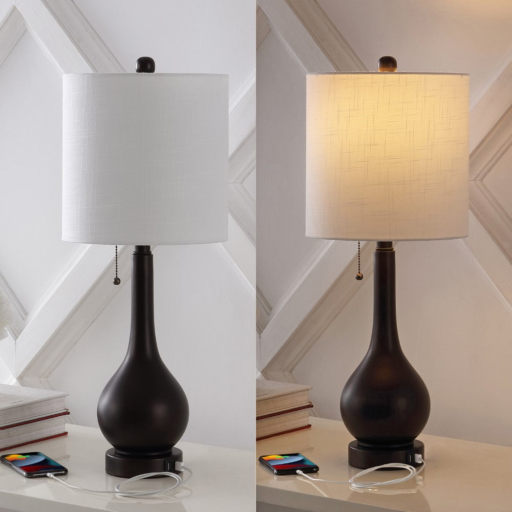 Jacek 24" Modern Classic Gourd Iron LED Table Lamp with Pull-Chain with Dual USB Charging Port Set 2
