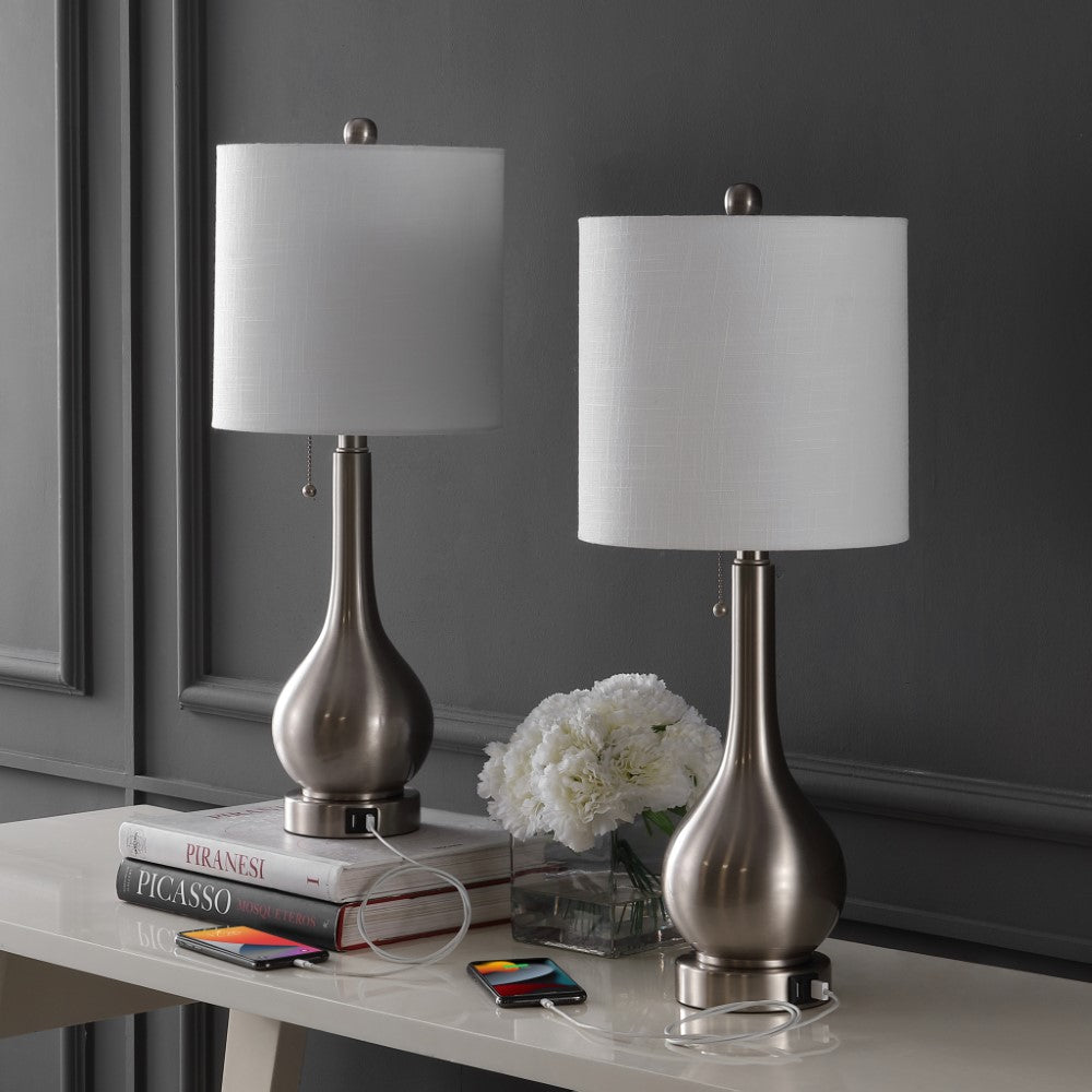 Jacek 24" Modern Classic Gourd Iron LED Table Lamp with Pull-Chain with Dual USB Charging Port Set 2
