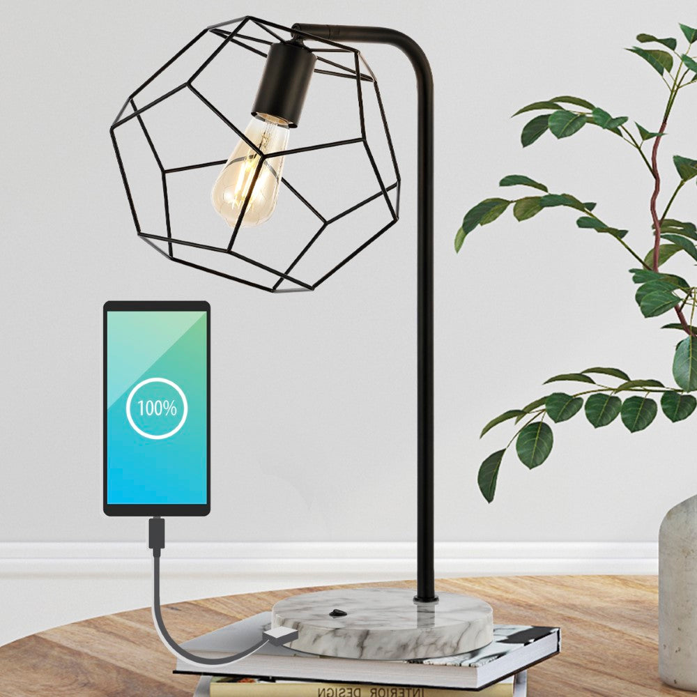 Rhea 23.5" Industrial Farmhouse Head-Adjustable Iron LED Task Lamp with USB Charging Port