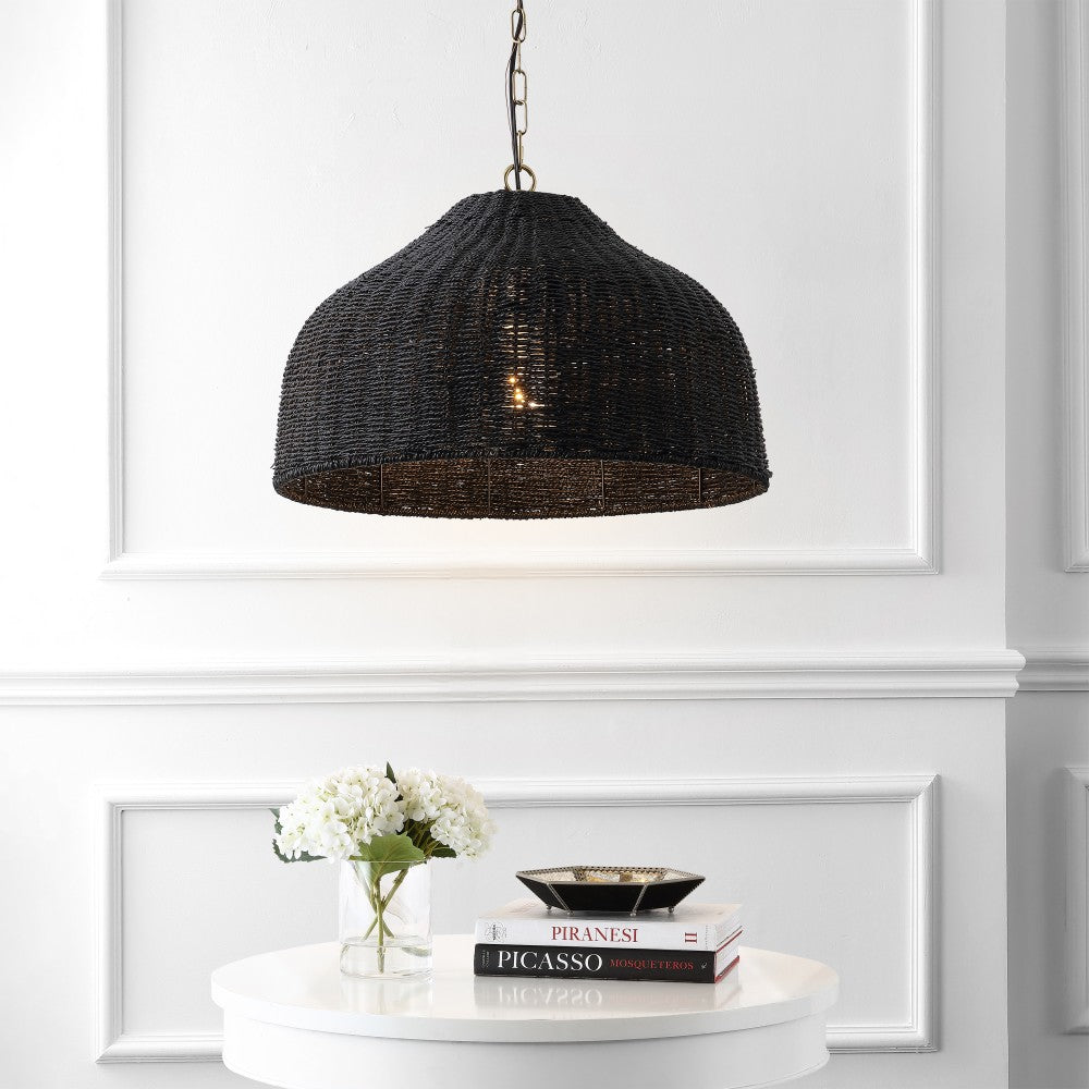 Eliza 20" Coastal Bohemian Rattan/Iron Dome LED Pendant