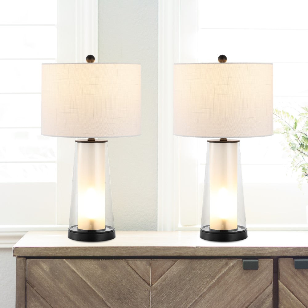 Retro 26" Modern Minimalist Glass/Iron Nightlight LED Table Lamp Set 2
