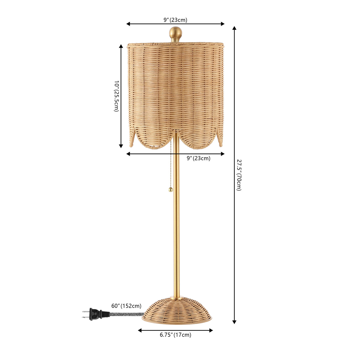 Cape 27.5" Coastal Bohemian Rattan/Iron Scalloped Buffet LED Table Lamp with Pull Chain (Set of 2) Set 2