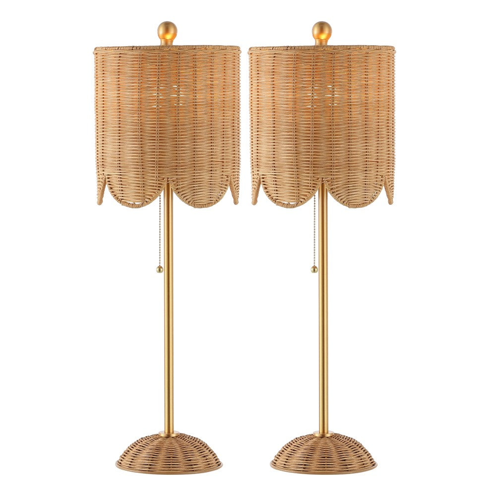 Cape 27.5" Coastal Bohemian Rattan/Iron Scalloped Buffet LED Table Lamp with Pull Chain (Set of 2) Set 2