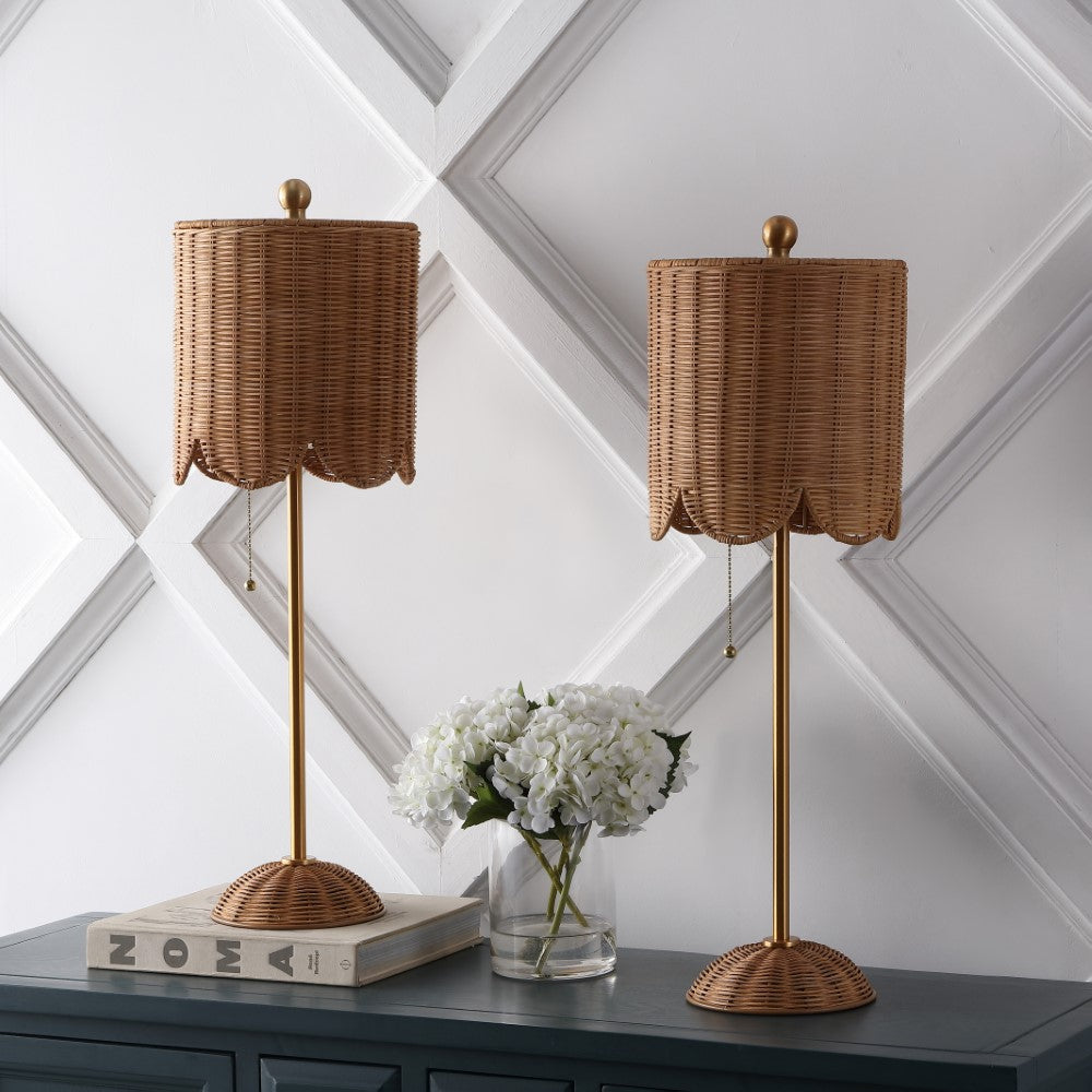 Cape 27.5" Coastal Bohemian Rattan/Iron Scalloped Buffet LED Table Lamp with Pull Chain (Set of 2) Set 2