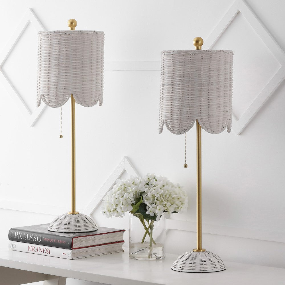 Cape 27.5" Coastal Bohemian Rattan/Iron Scalloped Buffet LED Table Lamp with Pull Chain (Set of 2) Set 2