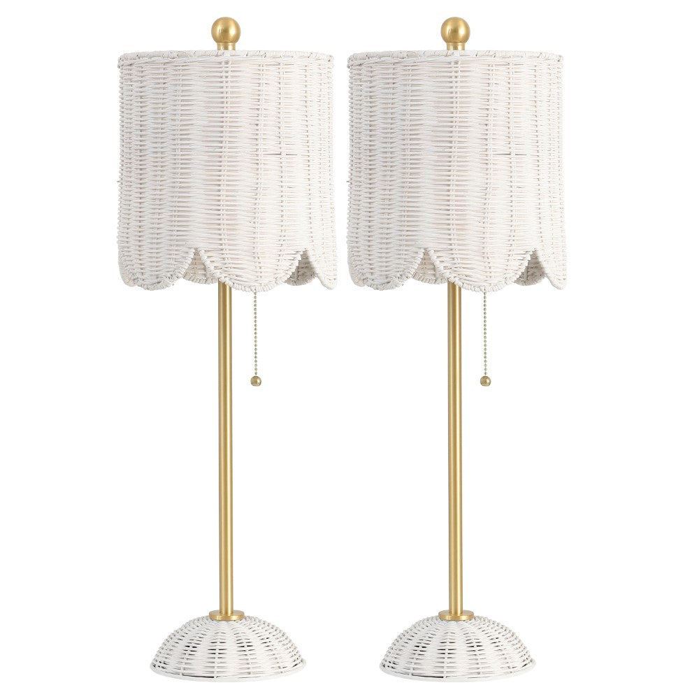 Cape 27.5" Coastal Bohemian Rattan/Iron Scalloped Buffet LED Table Lamp with Pull Chain (Set of 2) Set 2