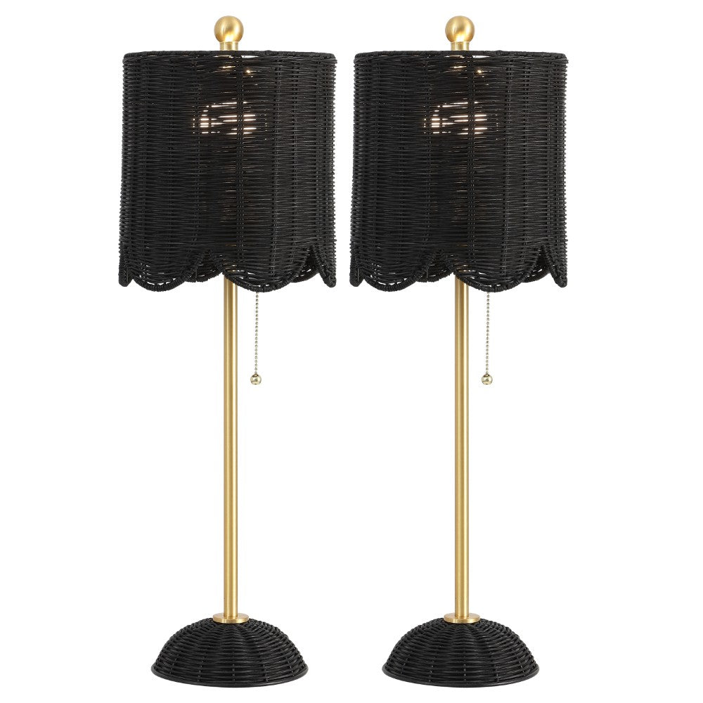 Cape 27.5" Coastal Bohemian Rattan/Iron Scalloped Buffet LED Table Lamp with Pull Chain (Set of 2) Set 2