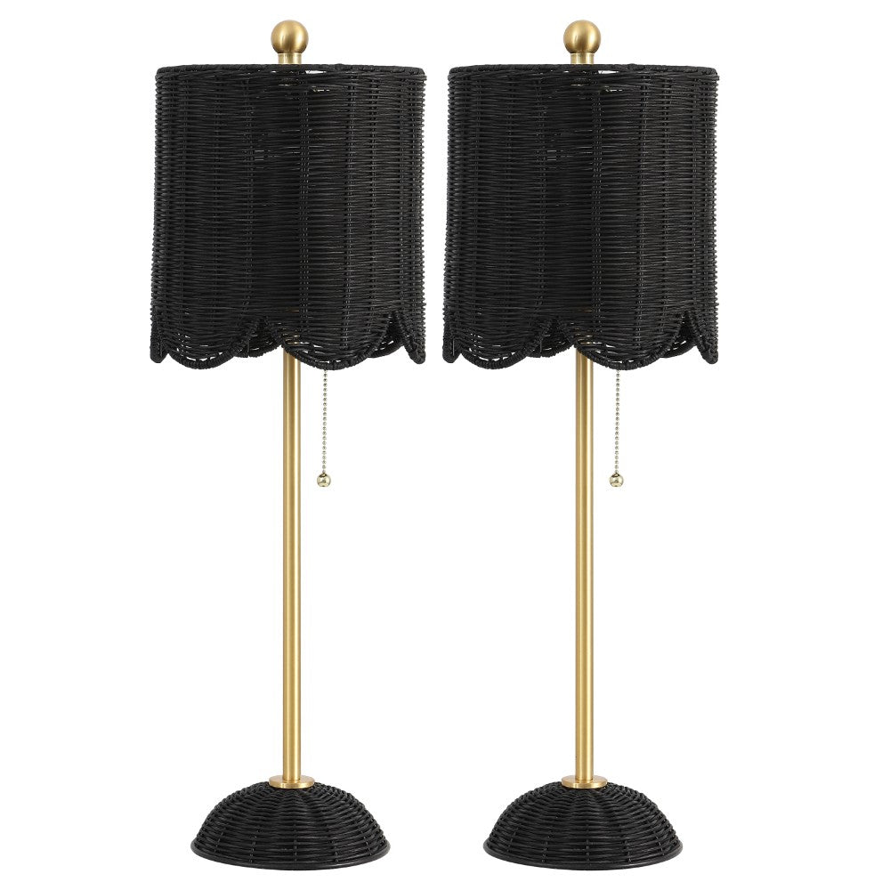 Cape 27.5" Coastal Bohemian Rattan/Iron Scalloped Buffet LED Table Lamp with Pull Chain (Set of 2) Set 2