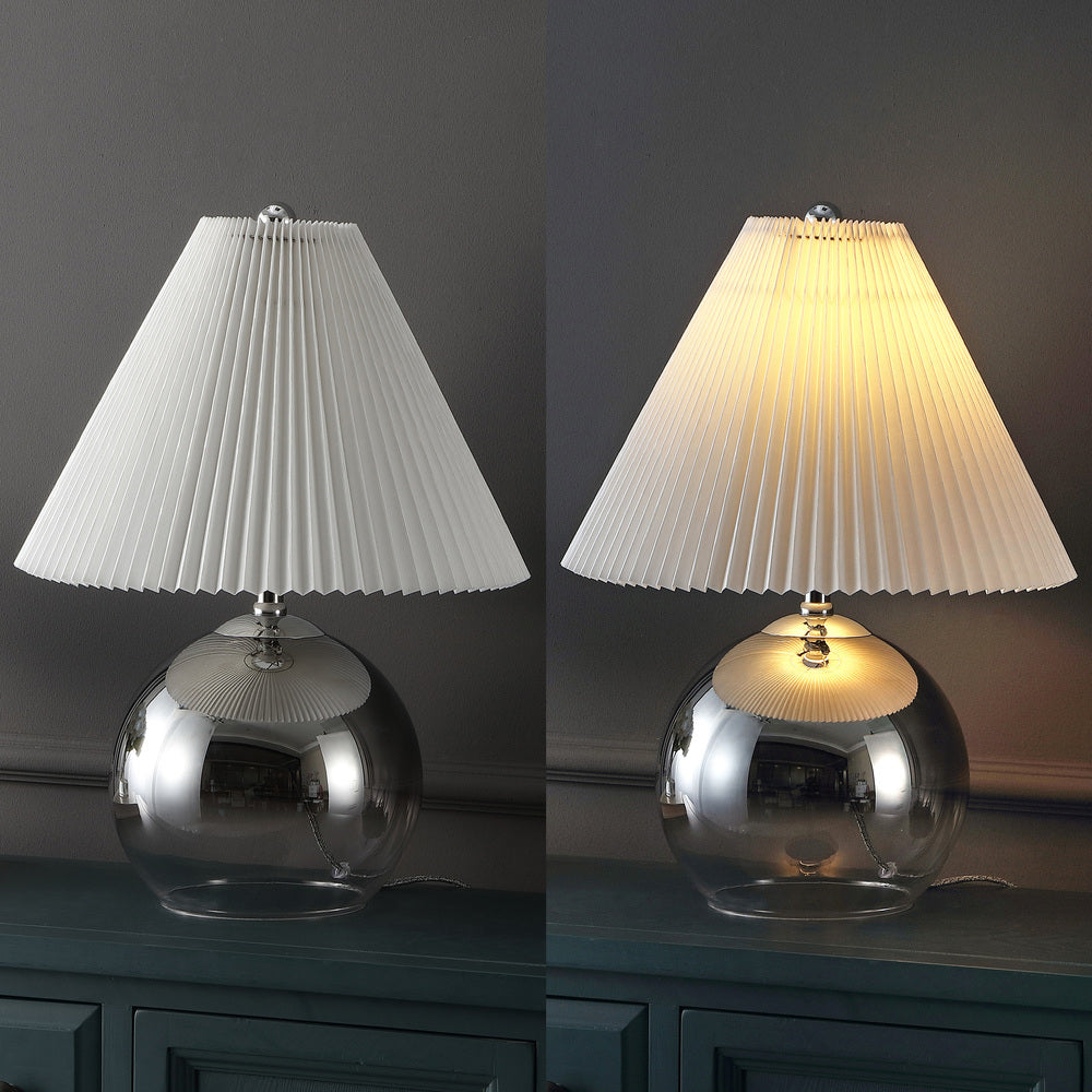 Louisa 22.5" Mid-Century Modern Round Glass/Iron Pleated Shade LED Table Lamp
