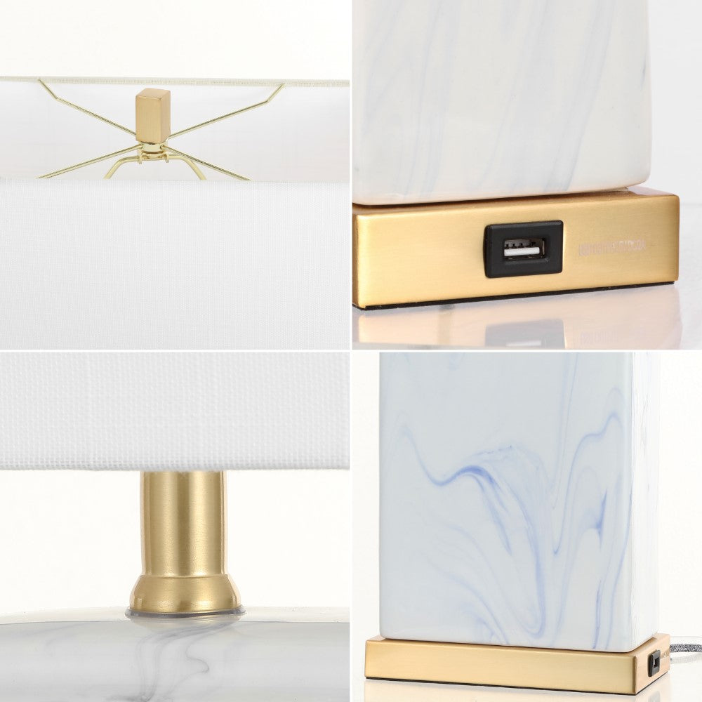 Cranberry 24.5" Modern Coastal Iron/Marbled Ceramic LED Table Lamp with USB Charging Port Set 2