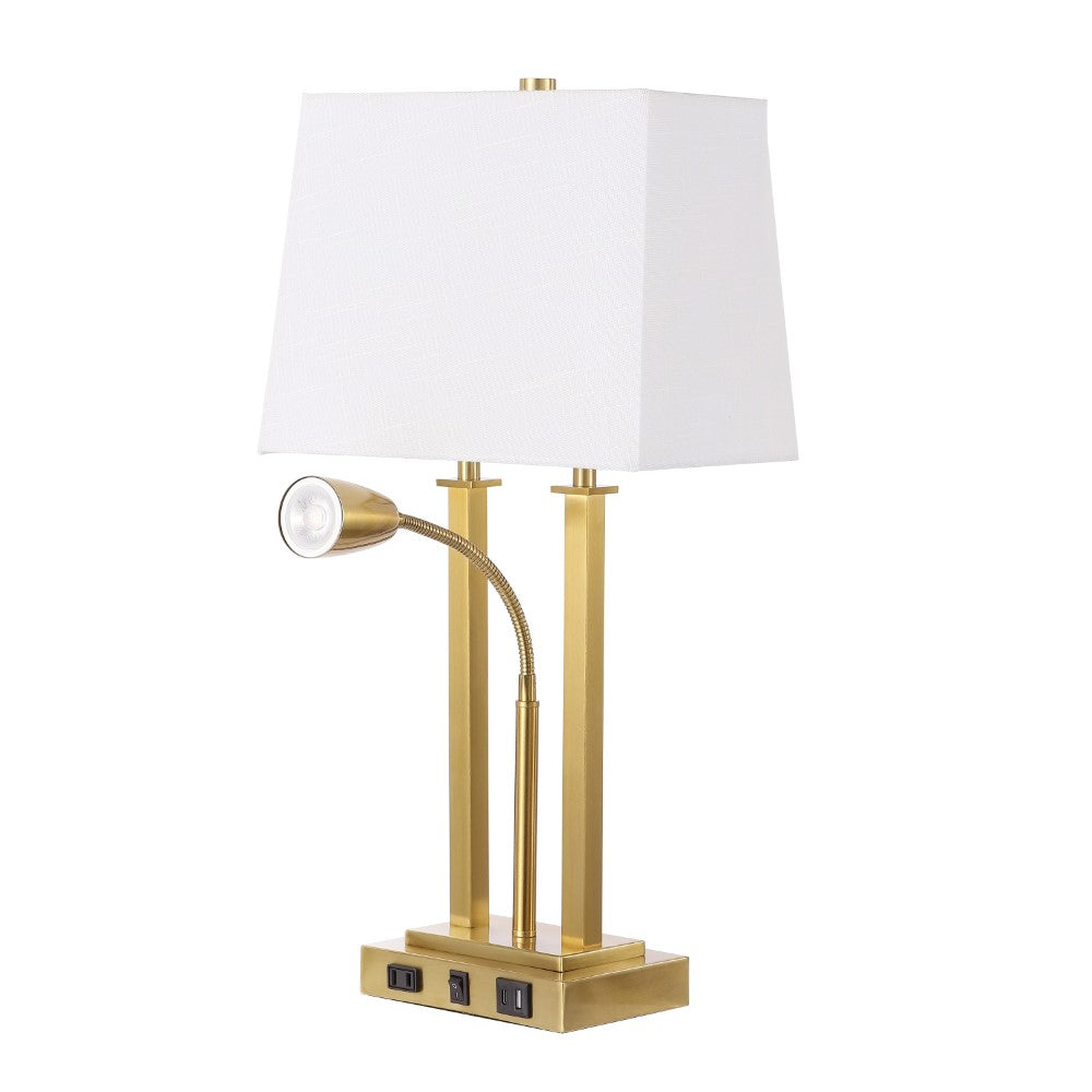 Cinkeda 23.75" 2-Light Modern Farmhouse Metal LED Table Lamp with USB Charging port
