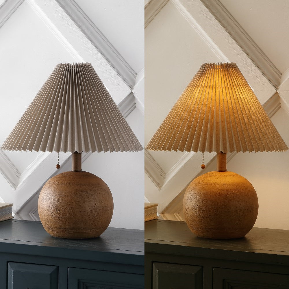 Nordic 17.25" Coastal Scandinavian Resin/Iron Sphere LED Table Lamp with Pleated Shade and Pull Chain