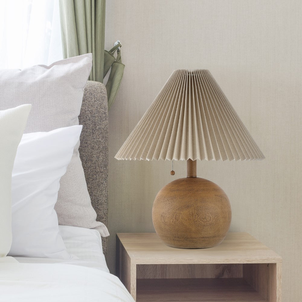 Nordic 17.25" Coastal Scandinavian Resin/Iron Sphere LED Table Lamp with Pleated Shade and Pull Chain