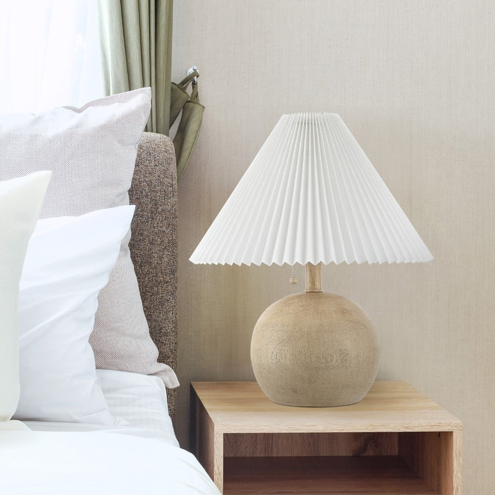 Nordic 17.25" Coastal Scandinavian Resin/Iron Sphere LED Table Lamp with Pleated Shade and Pull Chain