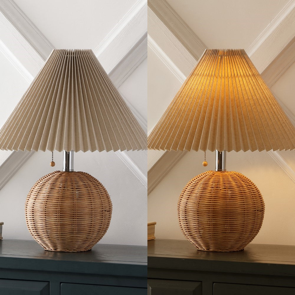 Nordic 17.25" Coastal Scandinavian Resin/Iron Sphere LED Table Lamp with Pleated Shade and Pull Chain