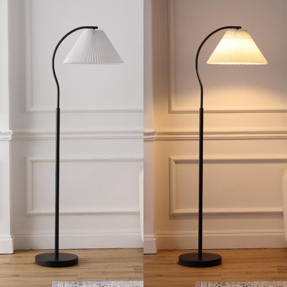 Homesake 60.5" Modern Glam Metal Arc LED Floor Lamp with Pleated Shade