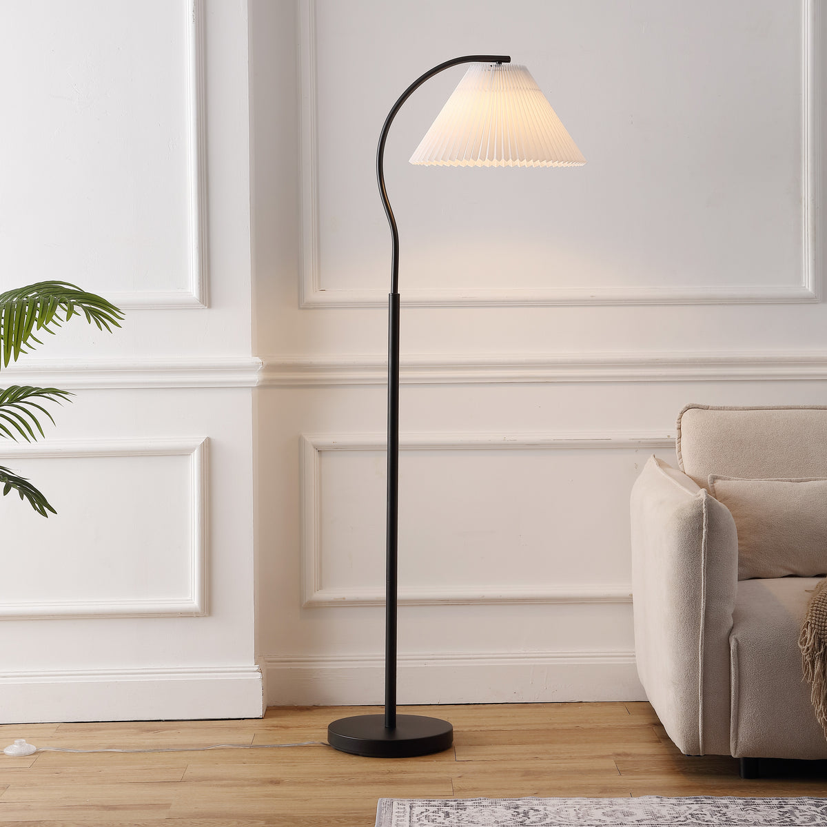Homesake 60.5" Modern Glam Metal Arc LED Floor Lamp with Pleated Shade