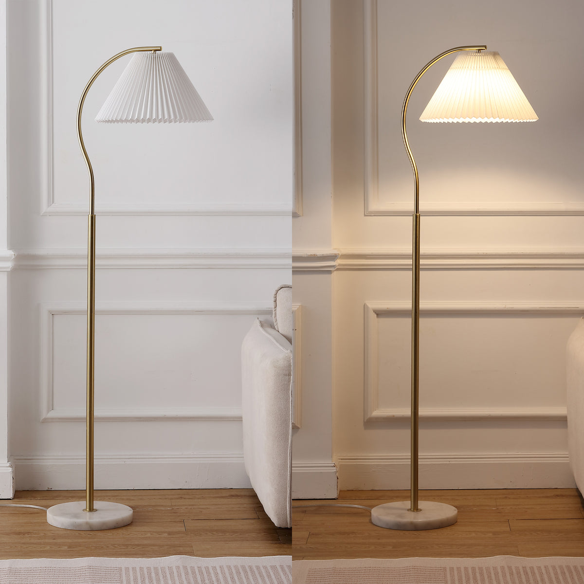 Homesake 60.5" Modern Glam Metal Arc LED Floor Lamp with Pleated Shade