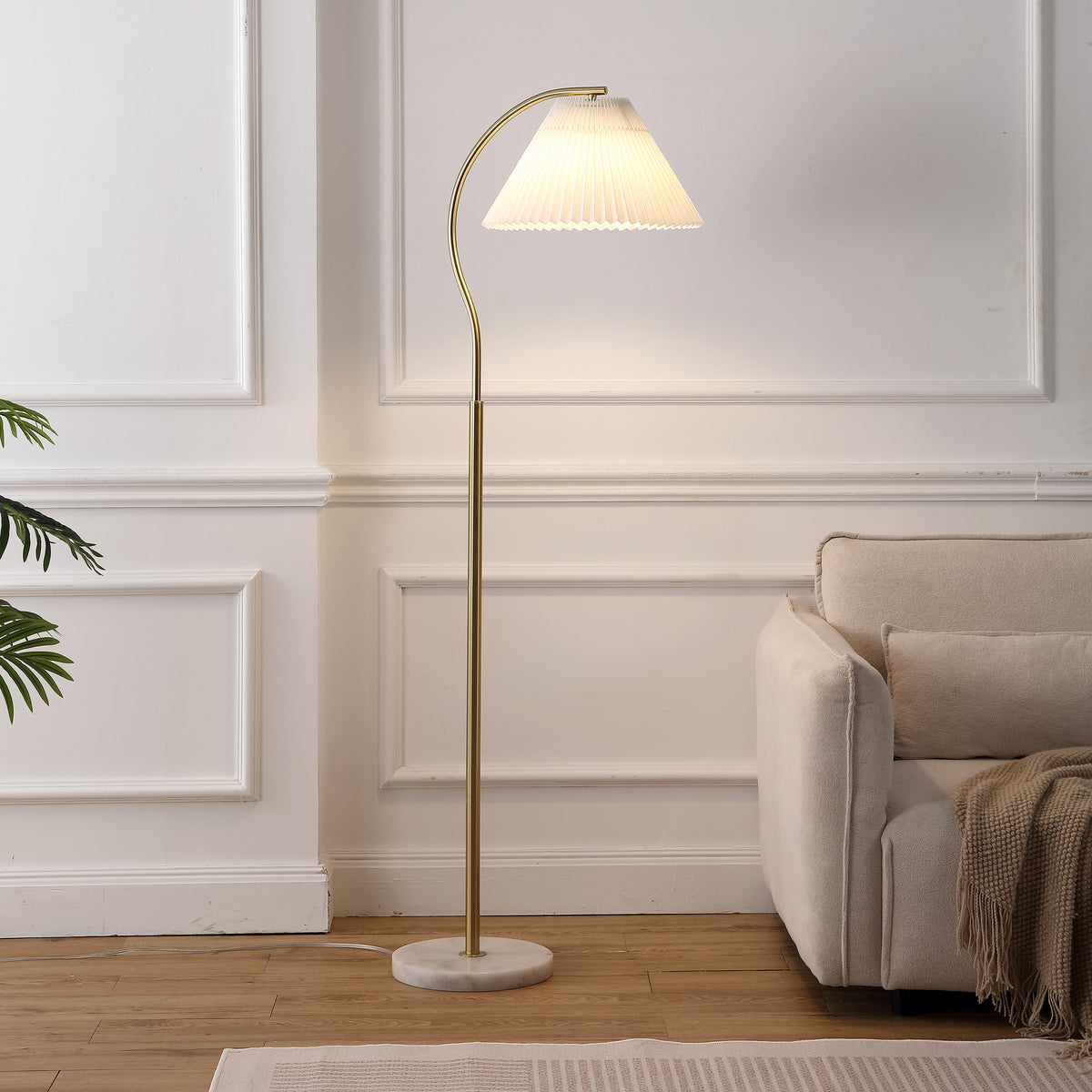 Homesake 60.5" Modern Glam Metal Arc LED Floor Lamp with Pleated Shade