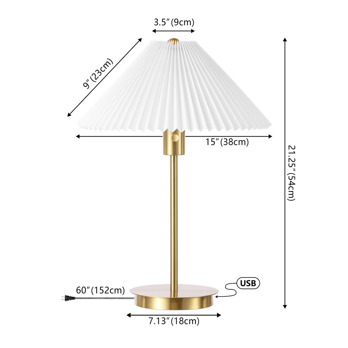 Kenroy 21.25" Modern Glam Metal Column LED Table Lamp with USB Charging Port and Pleated Shade