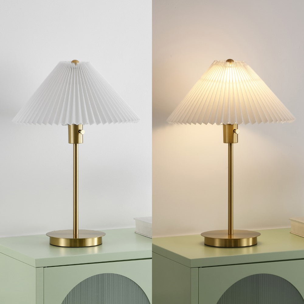 Kenroy 21.25" Modern Glam Metal Column LED Table Lamp with USB Charging Port and Pleated Shade