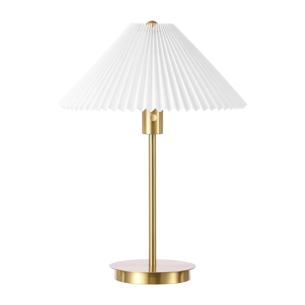 Kenroy 21.25" Modern Glam Metal Column LED Table Lamp with USB Charging Port and Pleated Shade