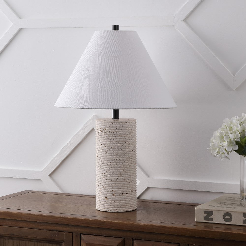 Lagoon 22.50" Modern Minimalist Travertine Column LED Table Lamp