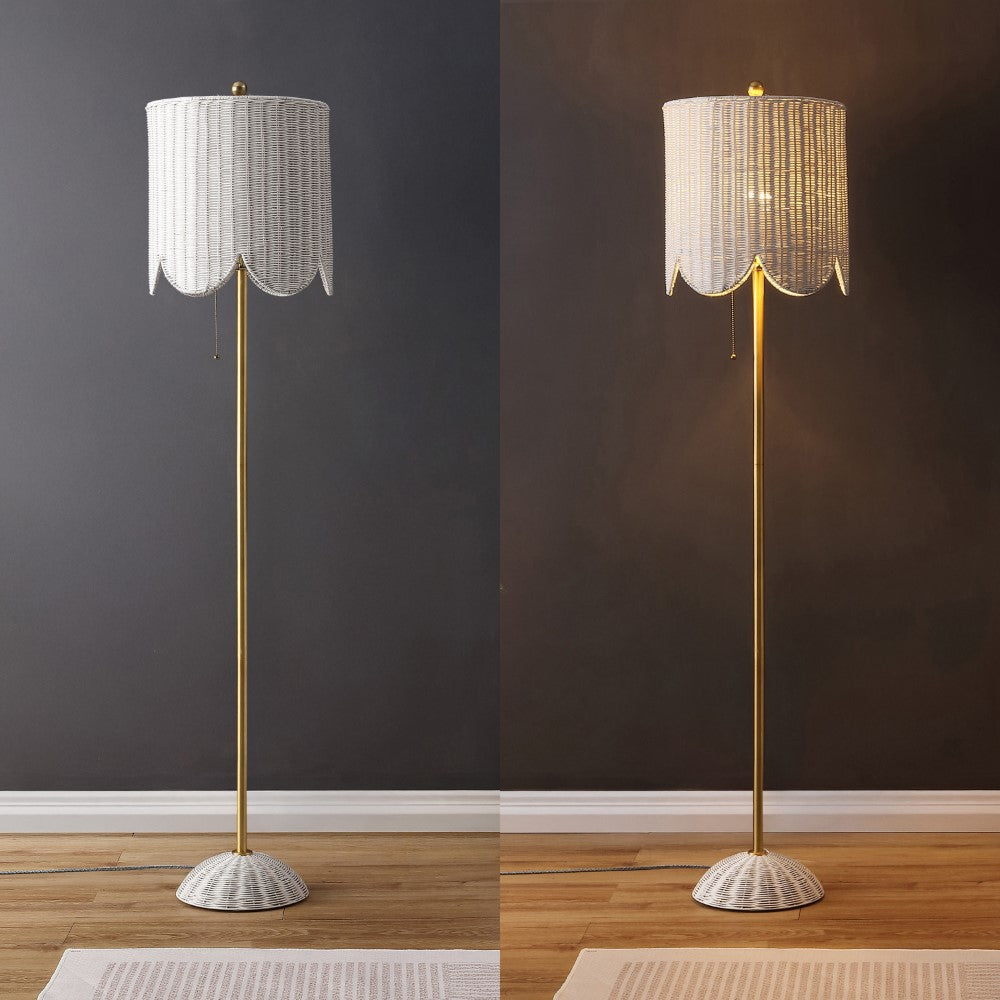 Elyzo 63.5" Coastal Bohemian Scallop Shade Rattan/Metal LED Floor Lamp with Pull Chain