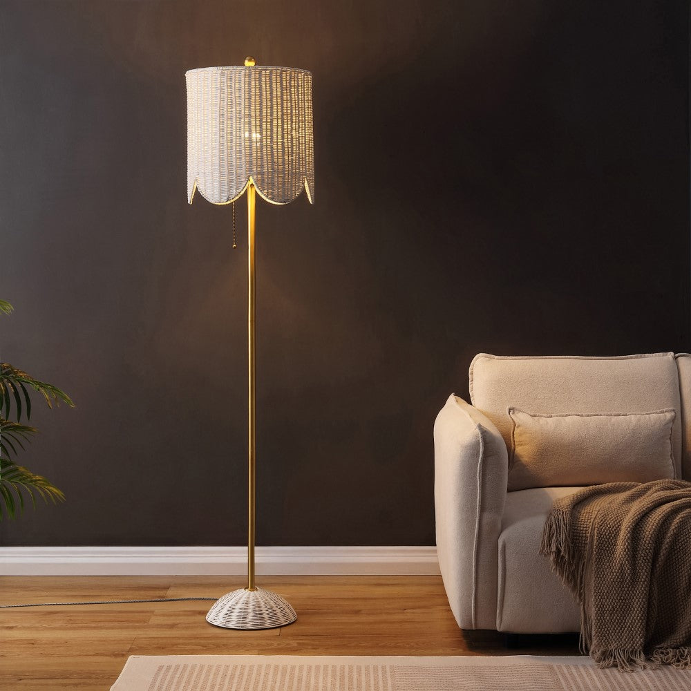 Elyzo 63.5" Coastal Bohemian Scallop Shade Rattan/Metal LED Floor Lamp with Pull Chain