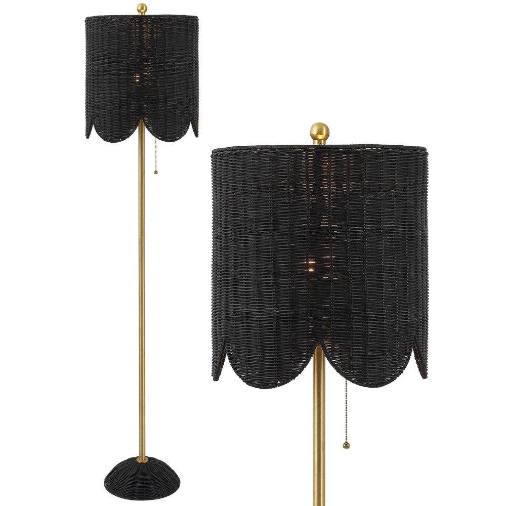 Elyzo 63.5" Coastal Bohemian Scallop Shade Rattan/Metal LED Floor Lamp with Pull Chain