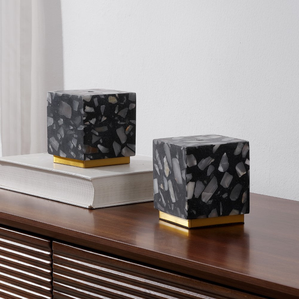 Nico 4.63" Modern Glam Terrazzo Rechargeable/Cordless Dimmable Integrated LED Mini Table Lamp with Touch Sensor Set 2