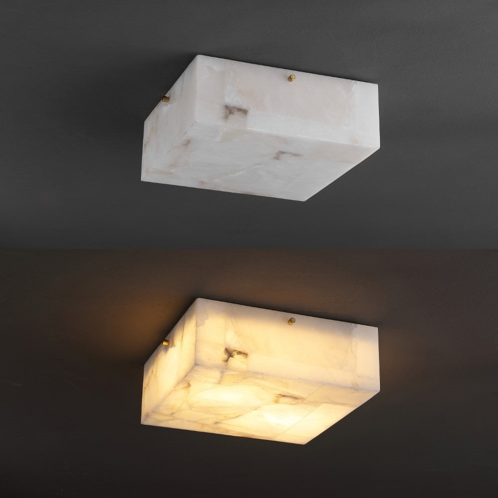 Stain 13" 2-Light Modern Contemporary Alabaster/Iron Square LED Flush Mount