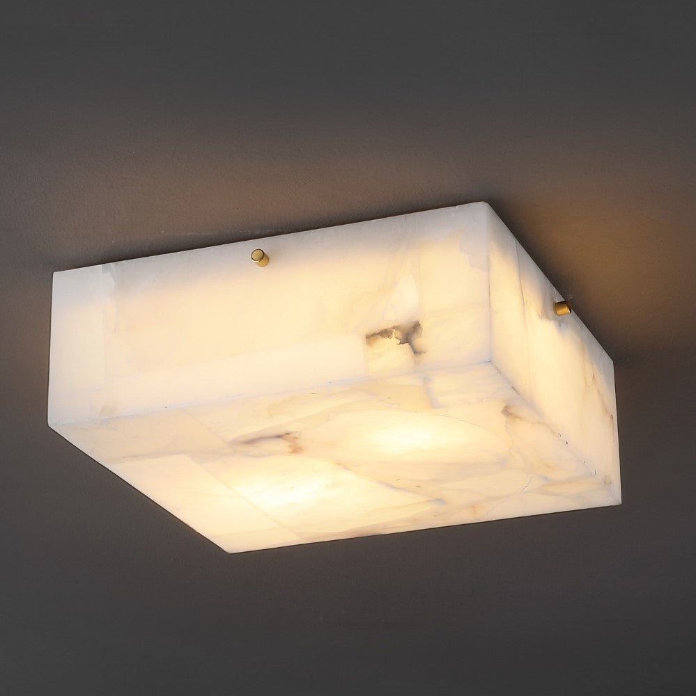 Stain 13" 2-Light Modern Contemporary Alabaster/Iron Square LED Flush Mount