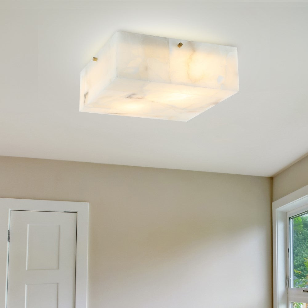 Stain 13" 2-Light Modern Contemporary Alabaster/Iron Square LED Flush Mount