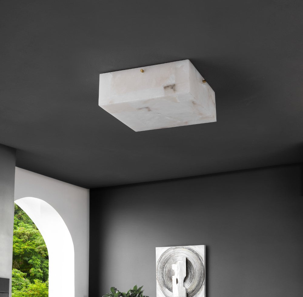 Stain 13" 2-Light Modern Contemporary Alabaster/Iron Square LED Flush Mount