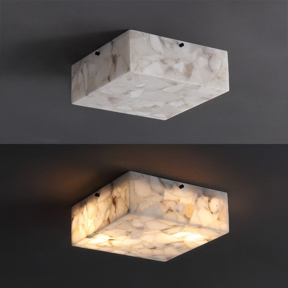 Stain 13" 2-Light Modern Contemporary Alabaster/Iron Square LED Flush Mount