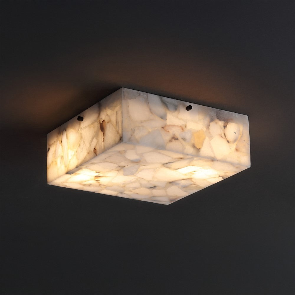 Stain 13" 2-Light Modern Contemporary Alabaster/Iron Square LED Flush Mount
