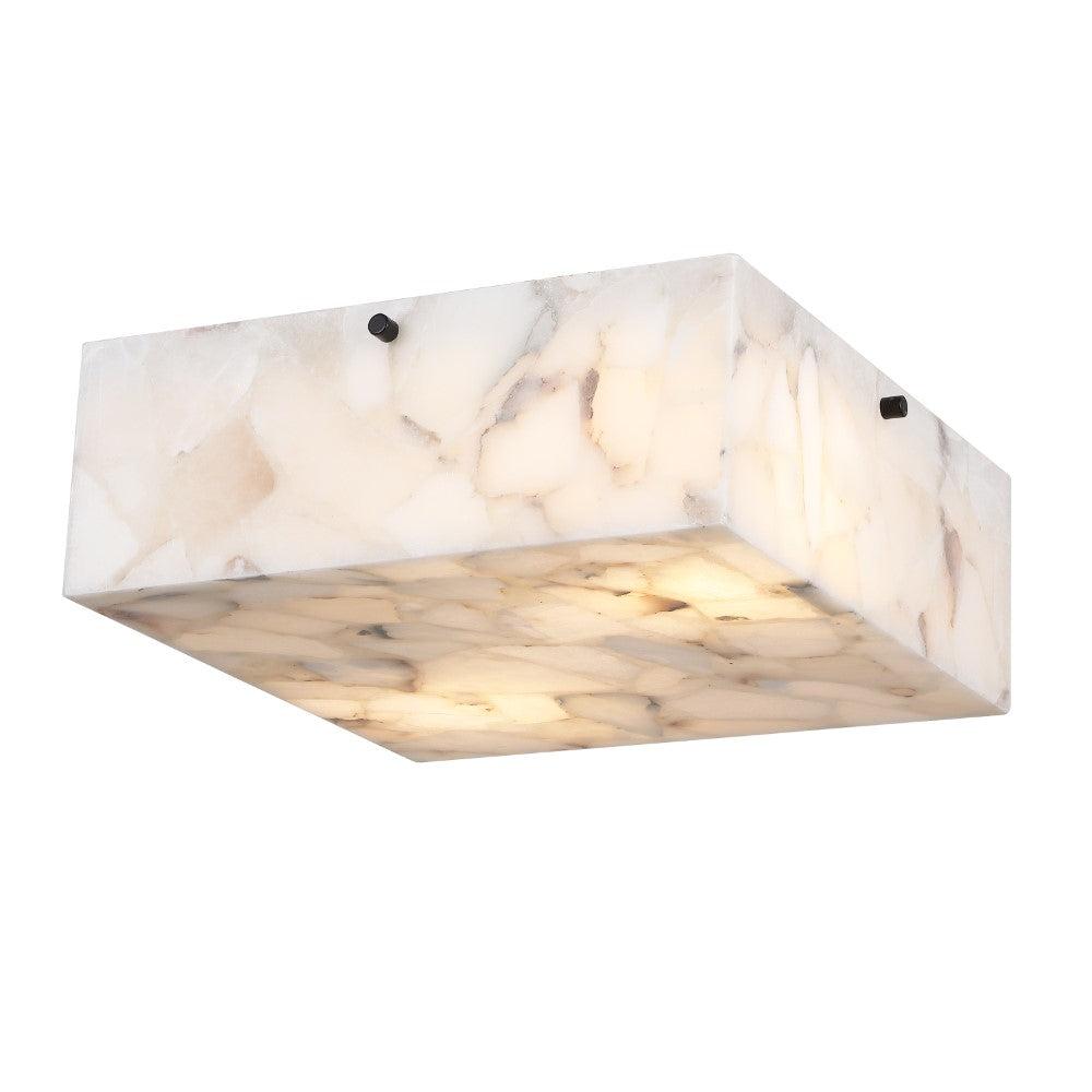 Stain 13" 2-Light Modern Contemporary Alabaster/Iron Square LED Flush Mount