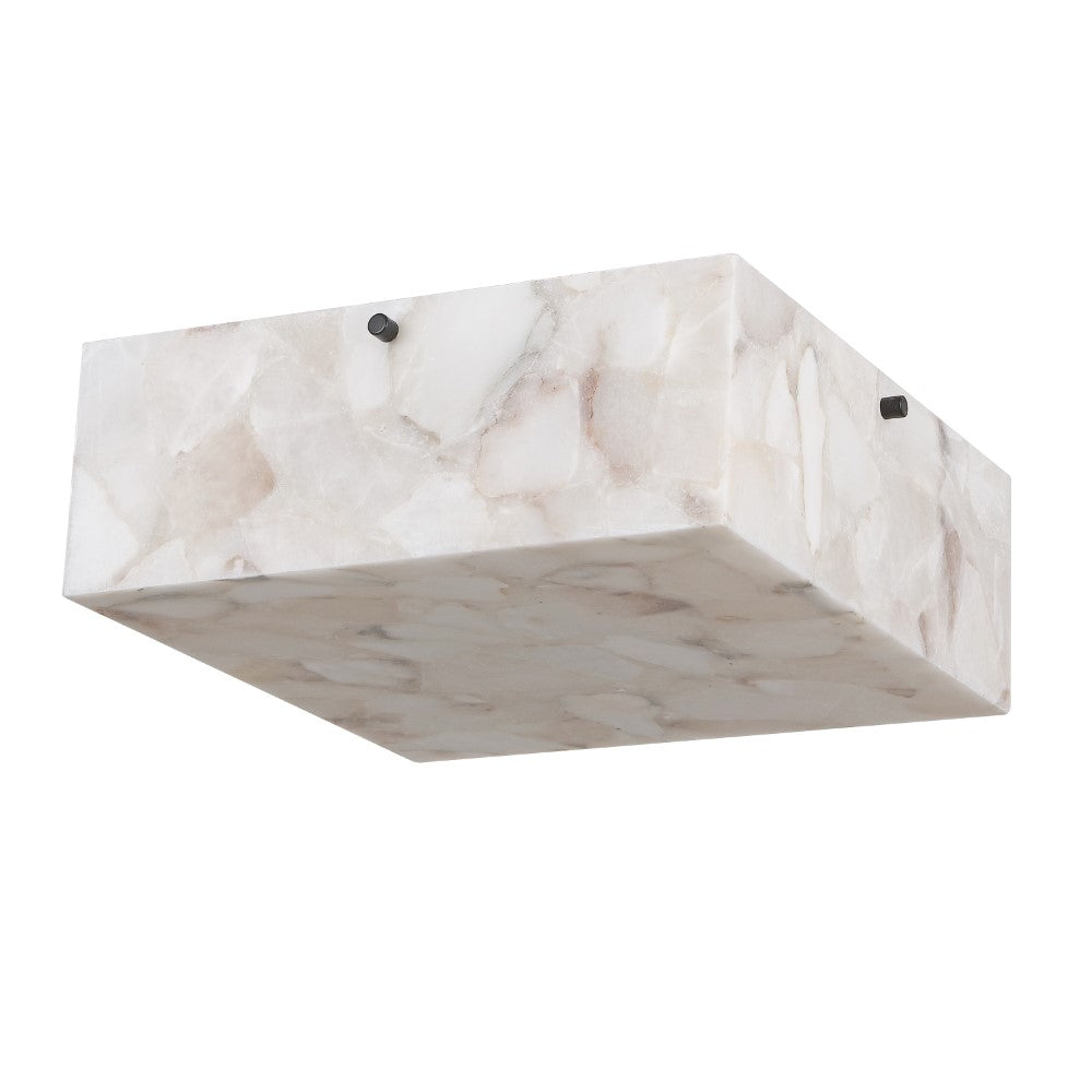 Stain 13" 2-Light Modern Contemporary Alabaster/Iron Square LED Flush Mount