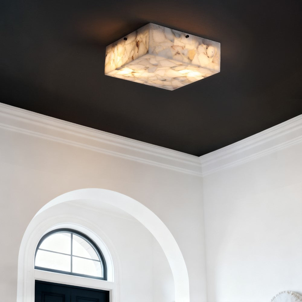 Stain 13" 2-Light Modern Contemporary Alabaster/Iron Square LED Flush Mount