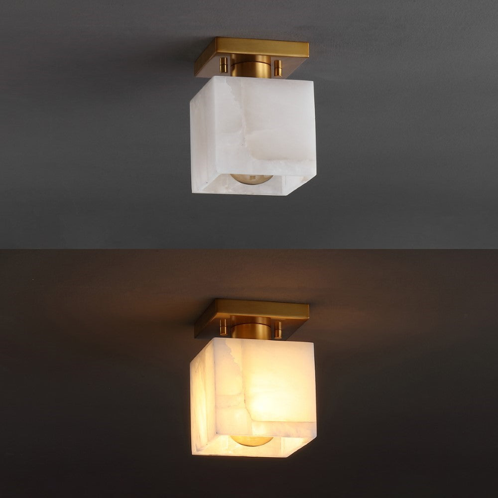 Alabaster 5" 1-Light Modern Contemporary Alabaster/Iron Cube LED Semi Flush Mount
