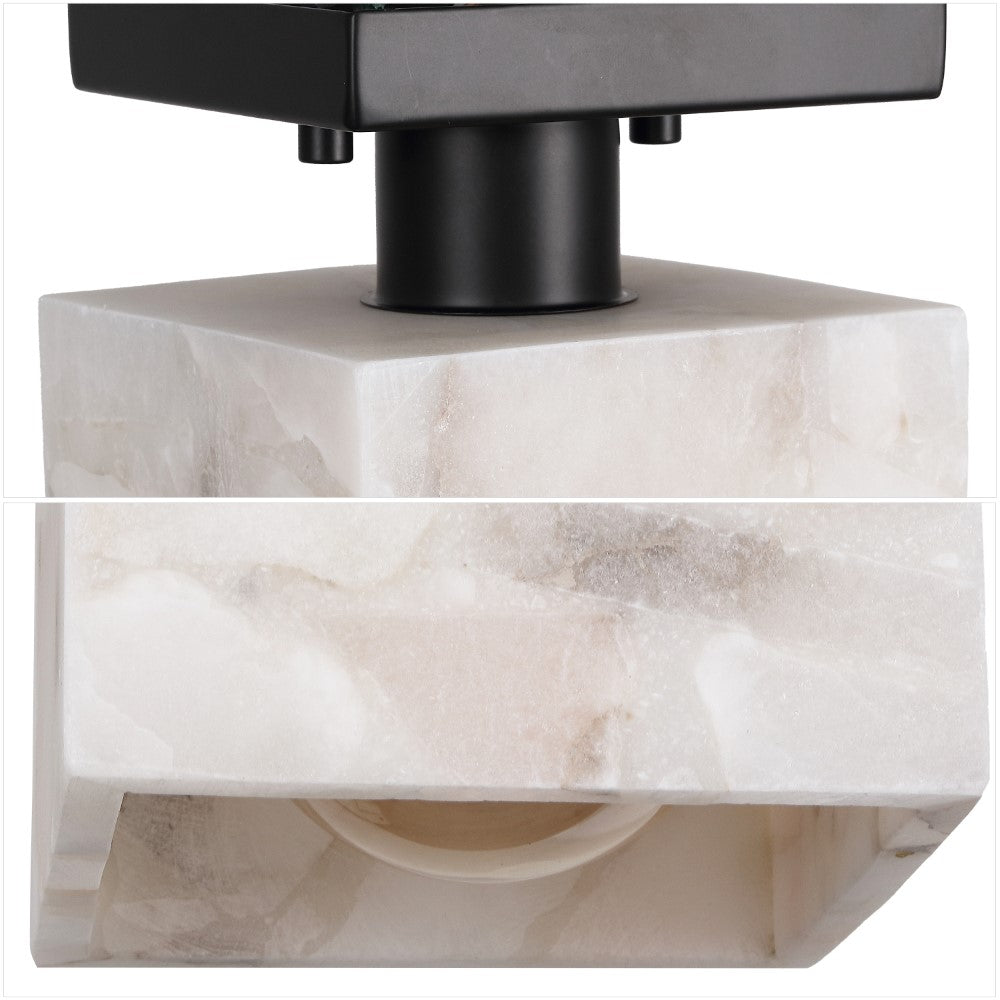 Alabaster 5" 1-Light Modern Contemporary Alabaster/Iron Cube LED Semi Flush Mount