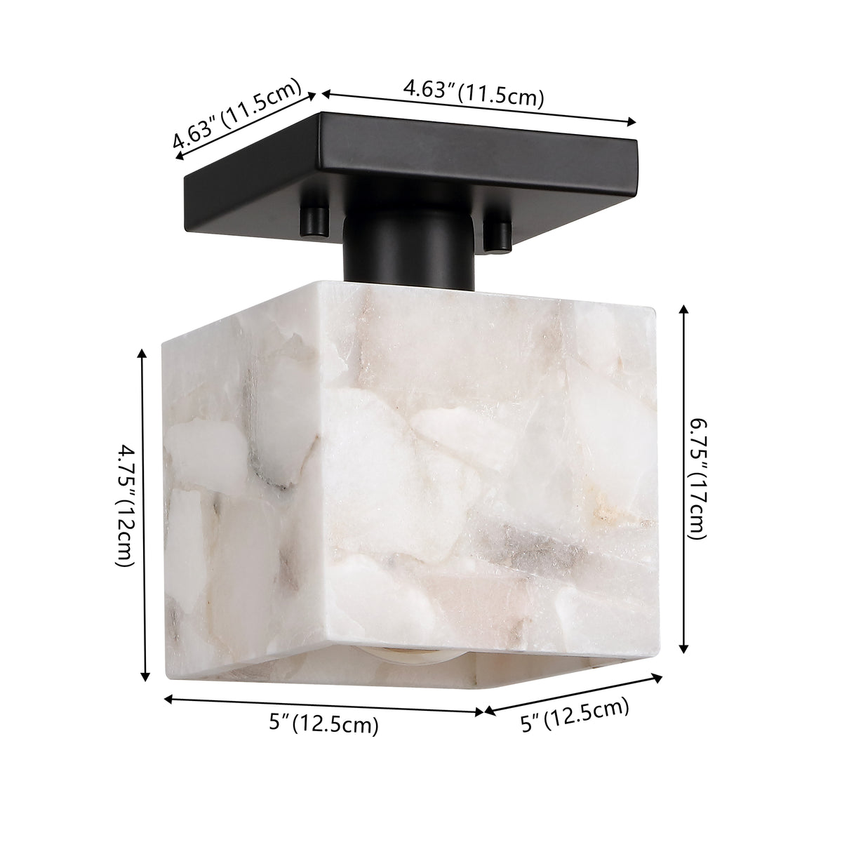 Alabaster 5" 1-Light Modern Contemporary Alabaster/Iron Cube LED Semi Flush Mount