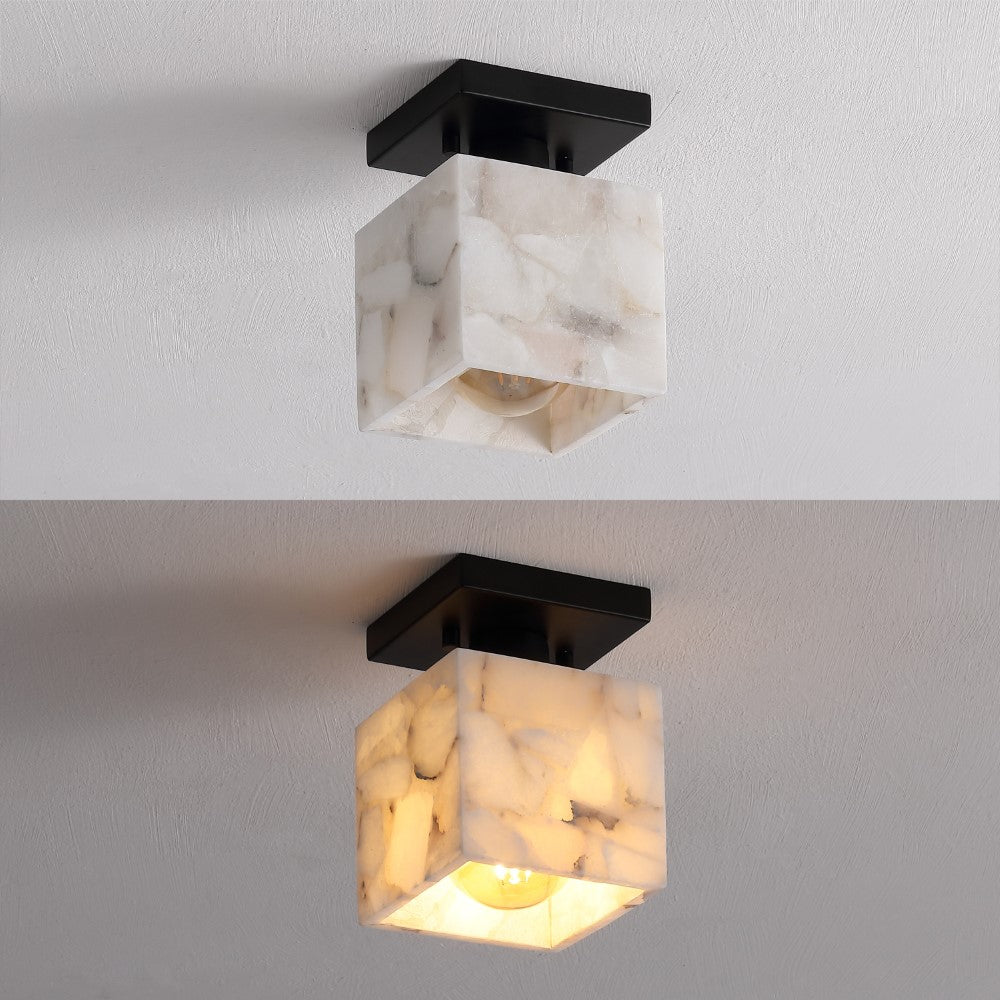 Alabaster 5" 1-Light Modern Contemporary Alabaster/Iron Cube LED Semi Flush Mount