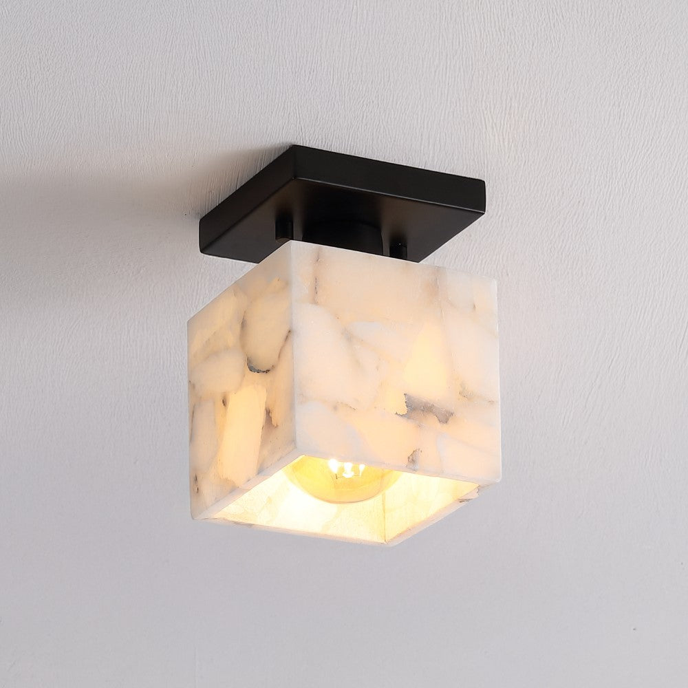 Alabaster 5" 1-Light Modern Contemporary Alabaster/Iron Cube LED Semi Flush Mount