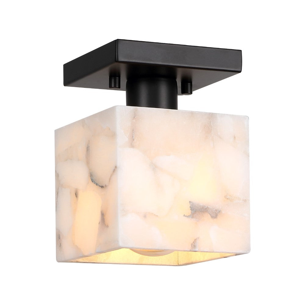 Alabaster 5" 1-Light Modern Contemporary Alabaster/Iron Cube LED Semi Flush Mount