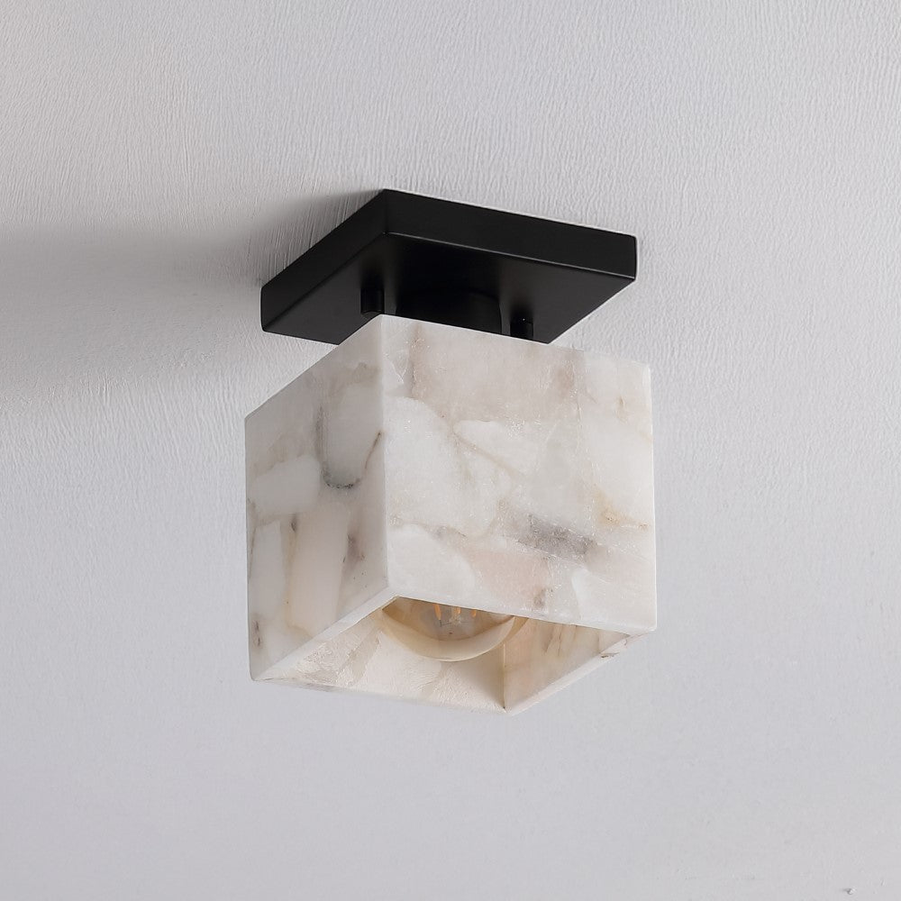 Alabaster 5" 1-Light Modern Contemporary Alabaster/Iron Cube LED Semi Flush Mount