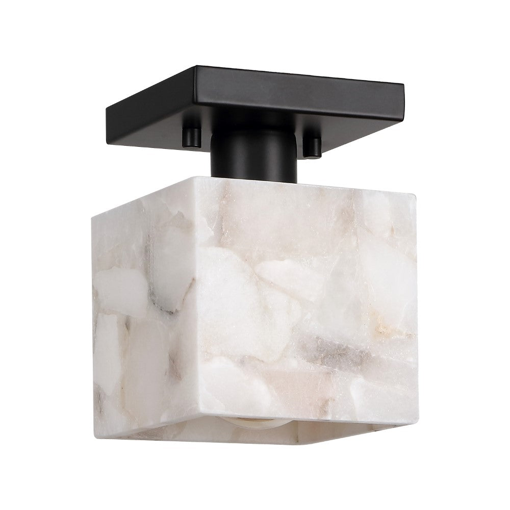 Alabaster 5" 1-Light Modern Contemporary Alabaster/Iron Cube LED Semi Flush Mount