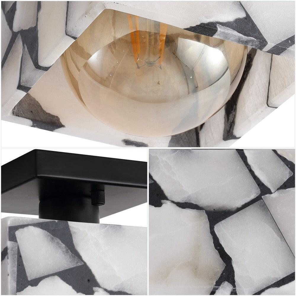 Alabaster 5" 1-Light Modern Contemporary Alabaster/Iron Cube LED Semi Flush Mount