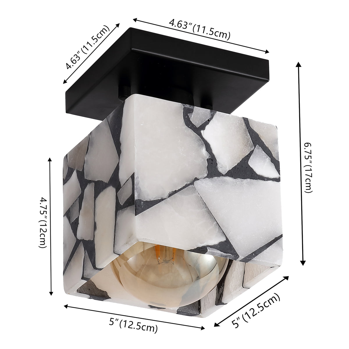 Alabaster 5" 1-Light Modern Contemporary Alabaster/Iron Cube LED Semi Flush Mount